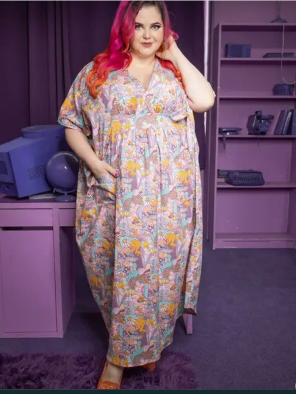 Plus-Size Floral Print Maxi Dress in Lavender